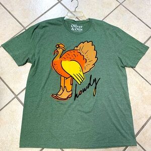 Womens XL or XXL Green Howdy Cowboy Turkey Thanksgiving Graphic T-Shirt NWT